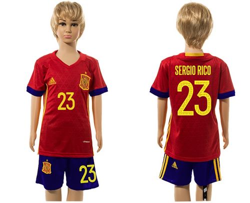 Spain #23 Sergio Rico Red Home Kid Soccer Country Jersey