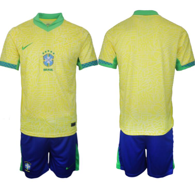 Youth Brazil Custom Yellow 2024-25 Soccer Jersey Suit