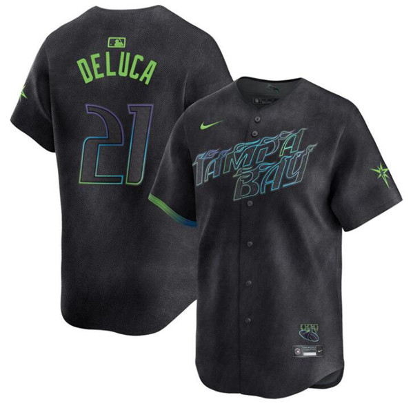 Youth Tampa Bay Rays #21 Jonny DeLuca Charcoal 2024 City Connect Limited Stitched Baseball Jersey