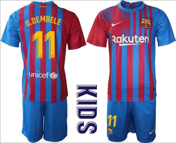 Barcelona #11 Dembele Home Kid Soccer Club Jersey