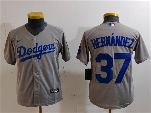Youth Los Angeles Dodgers #37 Teoscar Hernández Gray Stitched Baseball Jersey