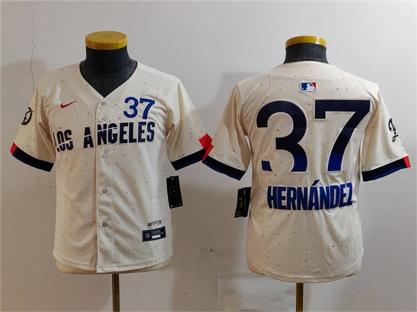 Youth Los Angeles Dodgers #37 Teoscar Hernández Cream 2024 City Connect Limited Stitched Baseball Jersey