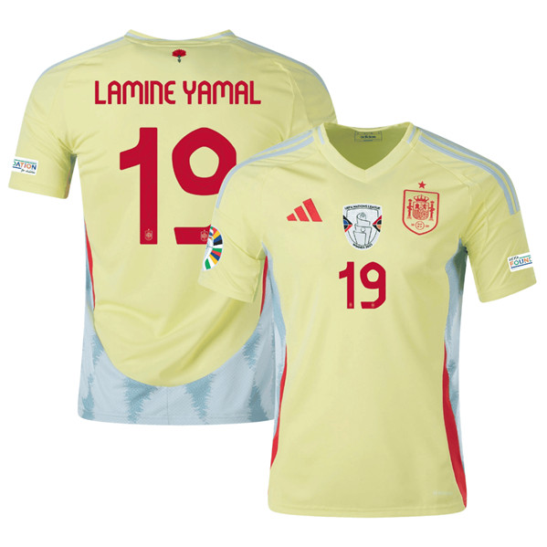 Men's Spain Team #19 Lamine Yamal Yellow 2024 Away Soccer Jersey
