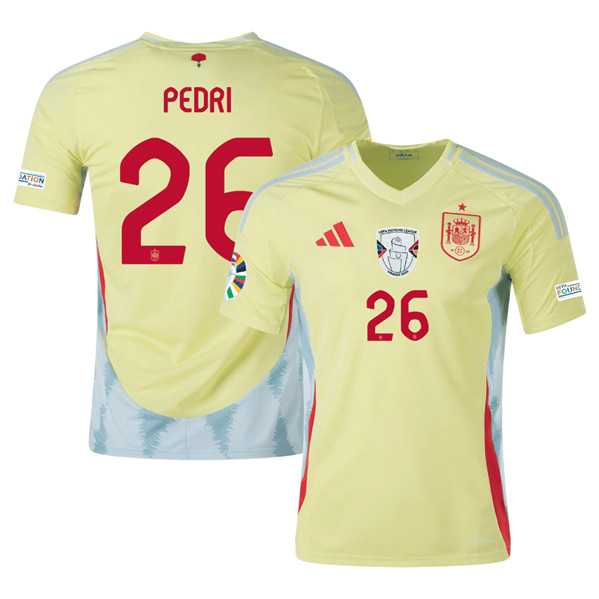 Men's Spain Team #26 Pedri Yellow 2024 Away Soccer Jersey
