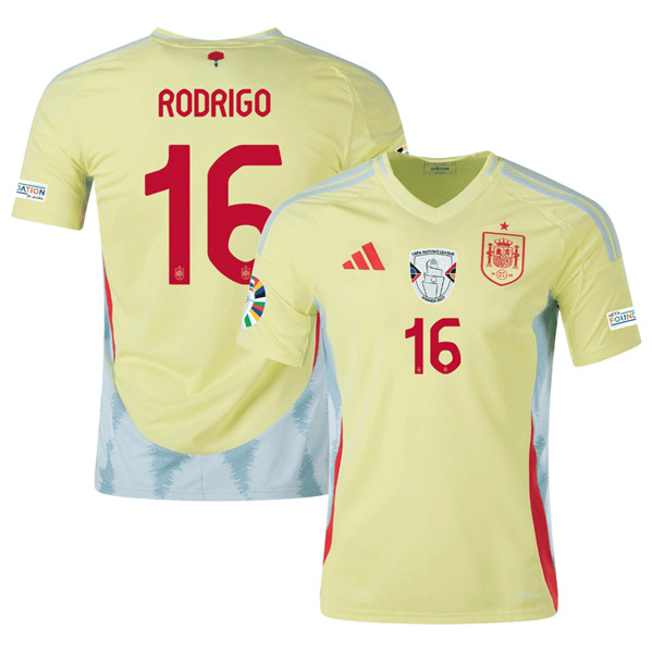 Men's Spain Team #16 Olivia Rodrigo Yellow 2024 Away Soccer Jersey