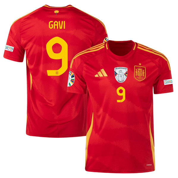 Men's Spain Team #9 Gavi Scarlet 2024 Home Soccer Jersey