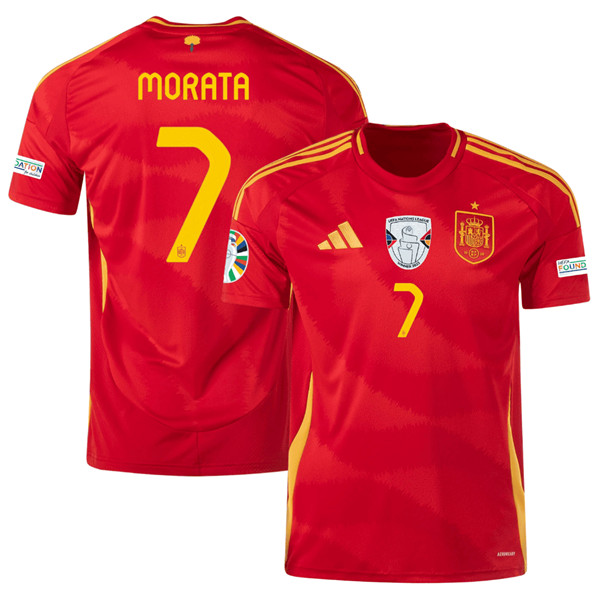 Men's Spain Team #7 Alvaro Morata Scarlet 2024 Home Soccer Jersey