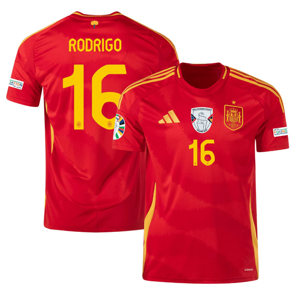 Men's Spain Team #16 Olivia Rodrigo Scarlet 2024 Home Soccer Jersey