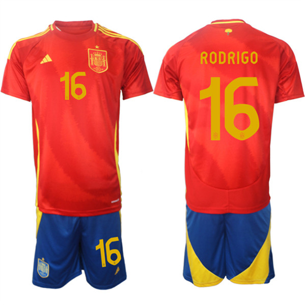 Men's Spain Team #16 Rodrigo 2024-25 Red Home Soccer Jersey Suit