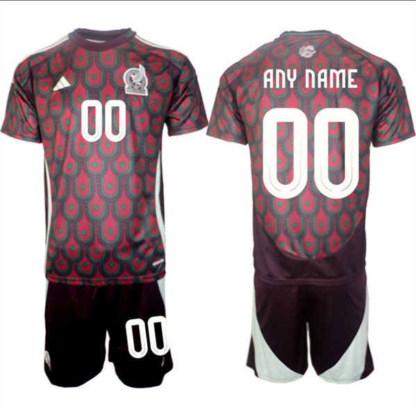 Men's Mexico Custom 2024-25 Burgundy Home Soccer Jersey Suit